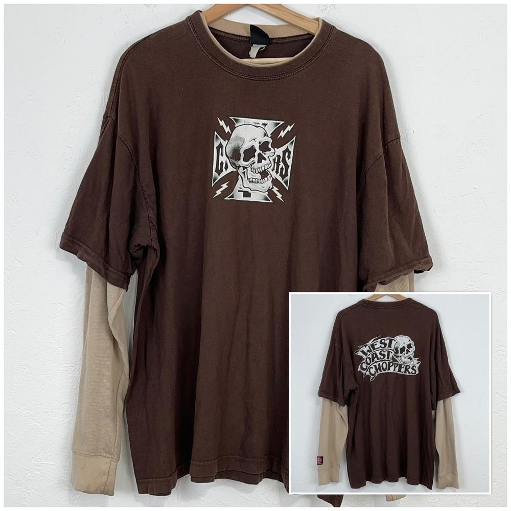 Vintage West Coast Choppers Jesse James Shirt Size XL Long Sleeve Thermal Skull